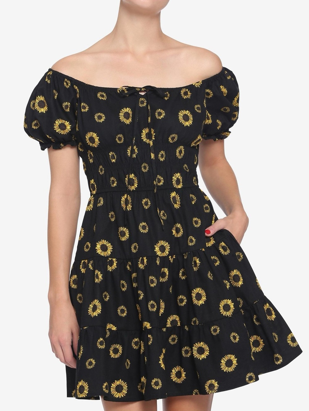 Hot Topic Black Sunflower Tiered Smocked Dress Sz Small Pumpkin Patch Fall